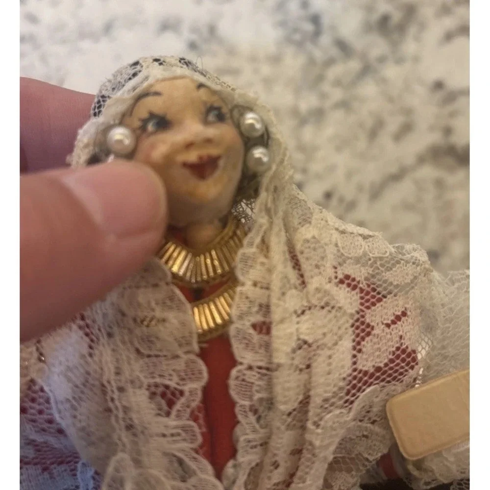 VTG Spanish Souvenir Folk Doll Fiesta Madrid Hand‎ Painted Face Original Tag